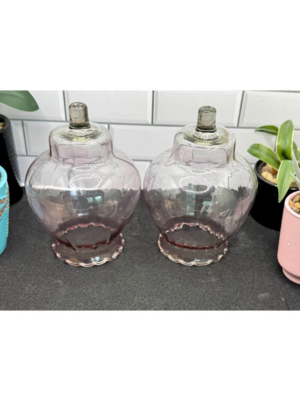 Celeste Peg Glass Votive Cups PALE Pink Home Interiors Set of 2 Globes - Picture 9 of 10